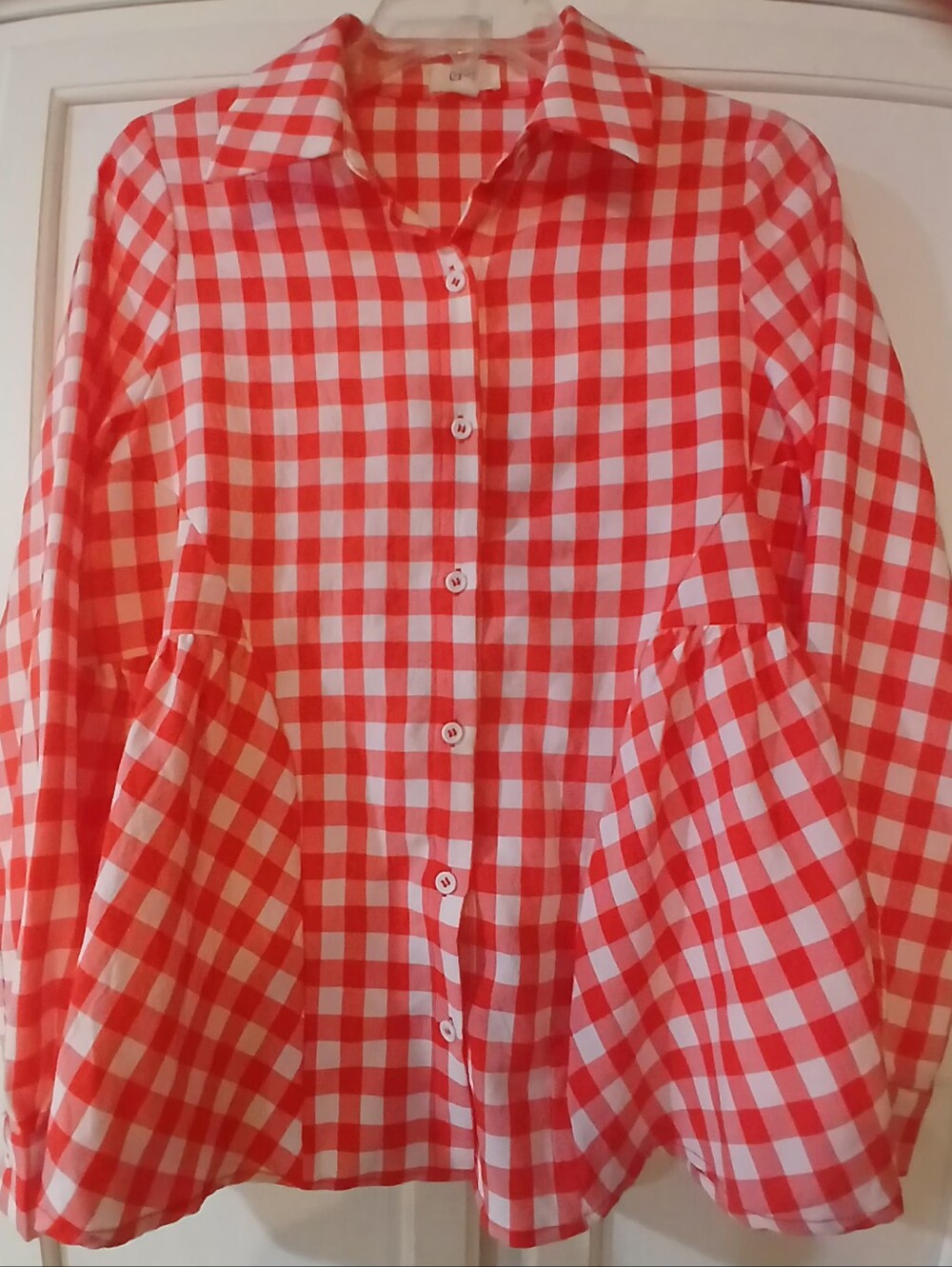 OTT brand, Long Sleeve, Peplum Style, Flared Waist, Gingham, Collared Shirt, S